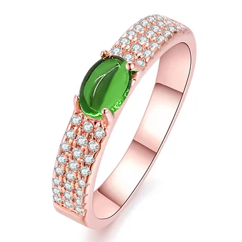 USTAR Zeleného Kameňa snubné Prstene pre ženy s AAA Cubic Zirconia Rose Gold farebné Kryštály zásnubné prstene žena anel Šperky 0