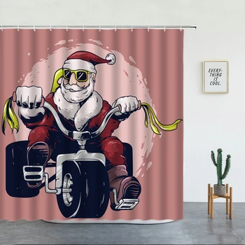 Vianočné Sprchový Záves Nastaviť Santa Claus Elk Snehuliak Krb Strom Šťastný Nový Rok Cartoon Kúpeľňa Obývacia Izba Pozadí Dekor