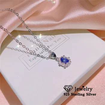 CC Modrá Prívesok Náhrdelník pre Ženy, Jemné Šperky 925 Striebro, Doplnky Vytvorené Sapphire Náhrdelníky Nastaviť Darček CCN732 3