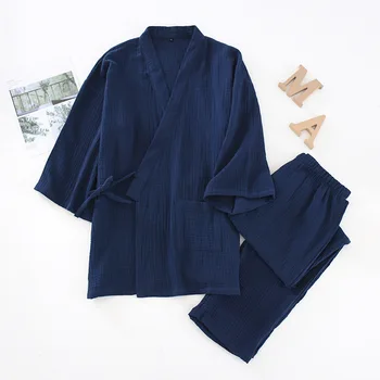 Jeseň Japonskom Štýle Kimono Cardigan Nohavice 2 ks Set pánskych Pyžám Bavlna Vysokej kvality Domov Vyhovovali Župan Sleepwear Každodenné Bežné