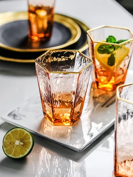Japonsko Oranžovej Farby, Poháre Na Víno, Tvorivé Geometrické Šesťhranné Šampanské Fire Tequila, Whisky Poháre Domov Barware 0
