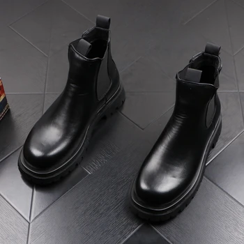 Muži móda punku nočný klub motocykel topánky čierne hnedé topánky platformu originálne kožené boot kovboj botas masculinas zapatos