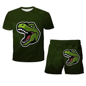 Detské kreslené dinosaura 3D vytlačené T-shirt Jurský Park šortky nastaviť Dievčenské tričko + krátke nohavice 2 športové oblečenie detské oblečenie set