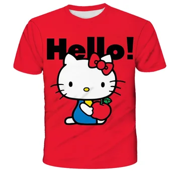 2022 Nové Helloew Kitty Dievča, T-Shirt Dieťa Chlapec Oblečenie 3D Helloes Kitty Vytlačené Módne Kolo Golier Košele Toddle Topy