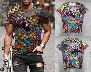 Muži Tlačiť Farebné Kríž Vzor 3dt Tričko Oblečenie Nadrozmerná Tričko Tričko Lete Príležitostné Športové Trend Hip-Hop Krátke Rukávy