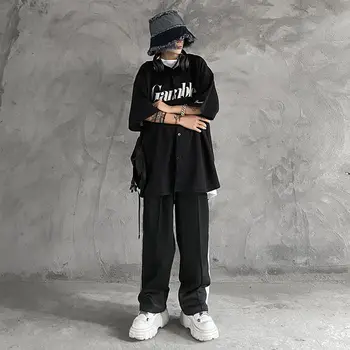 HOUZHOU Black Baseball Košele Žien a Mužov Harajuku Hip Hop Streetwear Gotický Nadrozmerná Krátky Rukáv kórejský Štýl, Blúzky, Pár 0