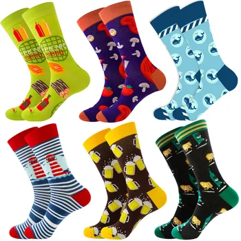 6 párov módne a zaujímavé ponožky v rôznych farbách, happy planet je astronaut potravín, roztomilý zvierat ovocie pánske ponožky
