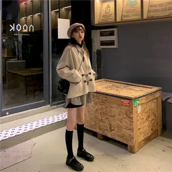 Japonský Retro Dizajn Horn Tlačidlo Vlnené Dlhým rukávom Šaty, Kabát Ženy 2022 Nové kórejská Verzia Wild Voľné Lady Style Pocketed