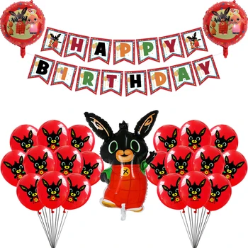 Bing Králik Fólie Latexové Balóny Happy Birthday Vlajky Zástavy Cartoon Červená Čierna Jungle Pet Balón Party Dekorácie Vianočný Darček 2