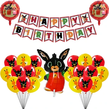 Bing Králik Fólie Latexové Balóny Happy Birthday Vlajky Zástavy Cartoon Červená Čierna Jungle Pet Balón Party Dekorácie Vianočný Darček 5