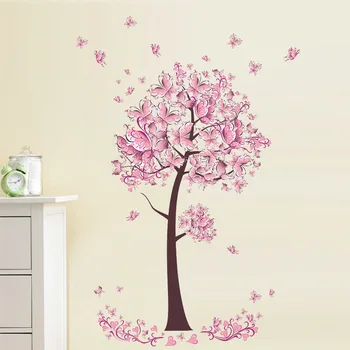 Ružová motýľ strom, spálne, obývacia izba pozadí samolepky na stenu ako samolepiace môžu byť odstránené miestnosti dekorácie dekorácie