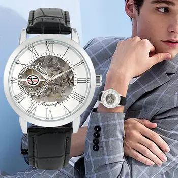 Pánske Náramkové hodinky Kostra Mechanické Hodinky Luxusné Duté Z Ručne vinutých Kožený Remienok 0