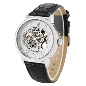 Pánske Náramkové hodinky Kostra Mechanické Hodinky Luxusné Duté Z Ručne vinutých Kožený Remienok 3