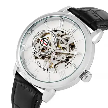 Pánske Náramkové hodinky Kostra Mechanické Hodinky Luxusné Duté Z Ručne vinutých Kožený Remienok 4