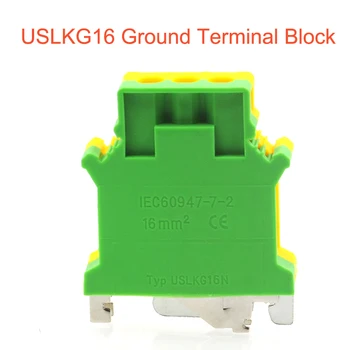 2 ks uzemňovacia Svorka Bloky USLKG16 DIN lištu Skrutkovacie svorky Bloky UK-16N Žltá Zelená Zem Morsettiera Vodič 16mm2 0