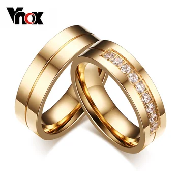 Vnox Trendy Kapely Svadobné Prstene pre Ženy / Muži Milujú Darček Gold-farba Nehrdzavejúcej Ocele CZ Sľub Pár Šperky