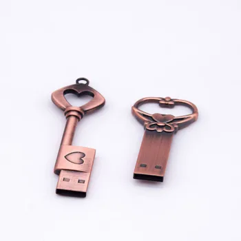 Meď Láska v Tvare Srdca Kľúč USB Flash 2.0 kl ' úč Pero Disk 4 gb 16 gb 32 gb, 64 gb Kovové Kľúče Memory Stick Svadobný Dar Logo