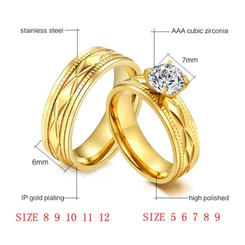 Vnox 2ks Zapojenie Snubné Prstene, Veľké CZ Kameň Zlato Ženy Muži Sľub Šperky