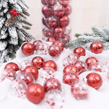 24Pcs 6typ Nové Creat Červená Vianočné Gule na Vianočný Stromček Visí Ozdoby Transparentné Vianoce Loptu Domáce Dekorácie Nový Rok 2021 Darček