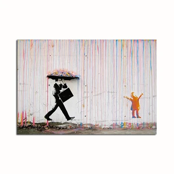 Banksy Graffiti Art Farebné Dážď Maľovanie tlač na Plátno Moderné Wall Street Art Plagáty a Výtlačkov Pre Obývacej Miestnosti Dekorácie 3