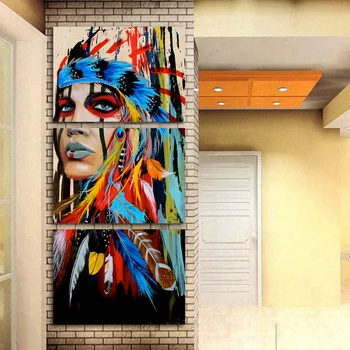 HD tlačené 3 ks plátno umenie Maľba kmeňa pierko bojovník dekorácie, obrázky, obývacia izba Amerického umenia Plagátu NY-5786