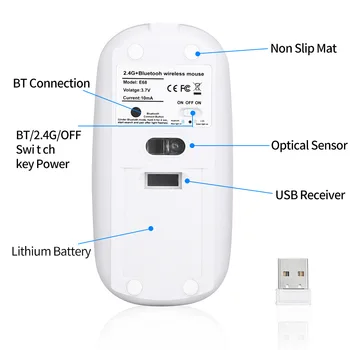 Bezdrôtová Myš Myš Bluetooth Vypnúť 10m Plnenie Ergonomická Myš Notebook Ploché Ultra Tenký USB Myš 4.0+2.4 G+typ-c myš Čierna