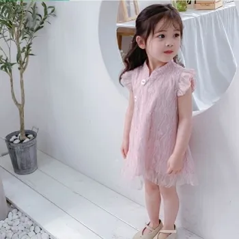 Dieťa Čipky Letné Šaty Bez Rukávov Čínsky Štýl Cheongsam Princezná Oblečenie Čipky Dieťa Nosiť Dieťa Výkon Oblečenie 2