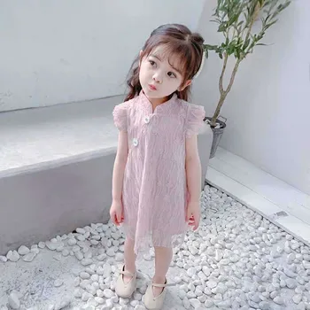 Dieťa Čipky Letné Šaty Bez Rukávov Čínsky Štýl Cheongsam Princezná Oblečenie Čipky Dieťa Nosiť Dieťa Výkon Oblečenie 5
