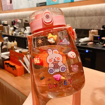 Roztomilý Fľaša na Vodu Cartoon Slamy Plastové Deti Pohár BPA-Free Vonkajšie Priehľadné Šťavy Pitnej Pohár Vhodný pre Dospelých, Deti