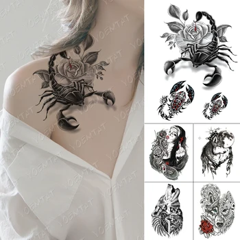 Nepremokavé Dočasné Tetovanie Nálepky Scorpion Krv Ruže, Pivónia Kvet Flash Tetovanie Žena Body Art Falošné Vody prenos Tetovanie Mužov 2