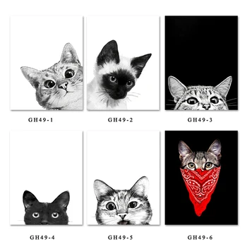 Nordic Vtipné Mačku Plagáty a Vytlačí Čierne Biele Mačiatko Wall Art Obrázky pre Obývacia Izba Salon Plátno na Maľovanie, Dekorácie