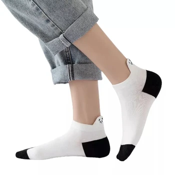 Kawaii Čierne Biele Pruhy Výšivky Panda Krátke Ponožky Ženy Cartoon Zvierat Bežné Bavlnené Ponožky Happy Zábavné Čln Sox Unisex 0