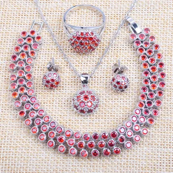 Luxusné dámske Šperky Set Svadobné Jewellry Červeným Zirkónom Náramok, Náhrdelník a Náušnice, Prsteň 2020 Nové YZ0550