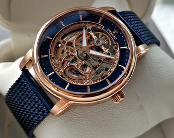 Raymond Swiss Navy Blue Kostra Dizajn otomatik muž náramkové hodinky Klasický Štýlový Model Európy, Ameriky, Módne Hodinky Švajčiarske Hodinky