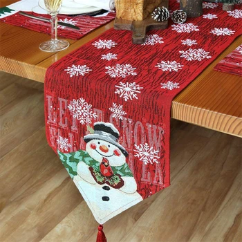 Vianočné Snehuliak Stôl Runner Snowflake Bavlnená posteľná Bielizeň TV Kabinet obrus Obrus pre Stravovanie na Vianoce, Nový Rok Tabuľky Kryt 0