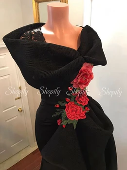 Reálne Vzorky Dlhé Večerné Šaty 2022 Elegantné Morská víla tvaru Spp Rukáv Ruže, Kvety Black Formálne Večerné Šaty