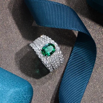 Vintage Emerald Moissanite Diamantový Prsteň Originálne 925 sterling silver band Prstene pre Ženy, Svadobné Drahokam Šperky