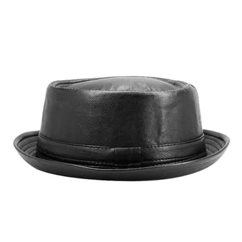 Nové Módne Muži Čierne Kožené plstený klobúk, Klobúk Muž Fedora Spp Retro Ženy Jeseň Značky Porkpie Čiapky pre Mužov Vintage Jazz Čiapky