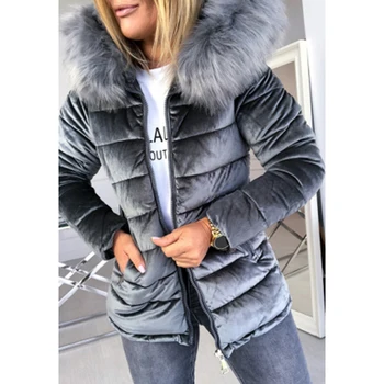 2021 Teplá Vetrovka dámske Zimné Velvet Coats Dlho Bavlna Bežné Kožušinovou Kapucňou Bundy Hrubé Teplé Zimné Parkas Ženy Kabát Kabát