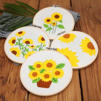 DIY Sun Flower Starter Výšivky Súprava pre Začiatočníkov Cross Stitch Art Nastaviť Bambusu Hoop Vyšívanie, Šitie Umenie Maľba Plavidlá Dekor