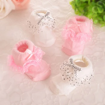 1 Páry Deti Bavlna Krátke Ponožky Baby Ponožky Letné Jar Princezná Čipky Luk Ponožky Pre Dievčatá 0-6M 0
