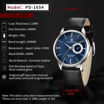 PAGANI DIZAJN 1654 Mužov Quartz Hodinky Vodotesné 100M Módne Náramkové hodinky Top Luxusné Značky Kožené Hodinky Relogio Masculino 2020 4