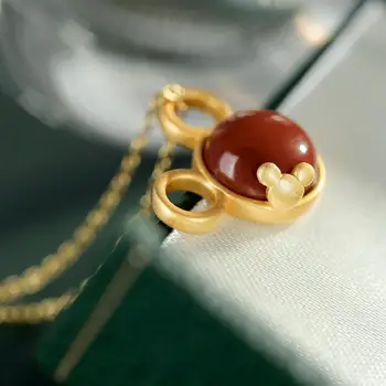Pôvodné Južnej Červený Turmalín Kolo Prívesok Náhrdelník Čínsky Štýl, Detská Jedinečné Antické Zlato Plavidlá Dámske Šperky