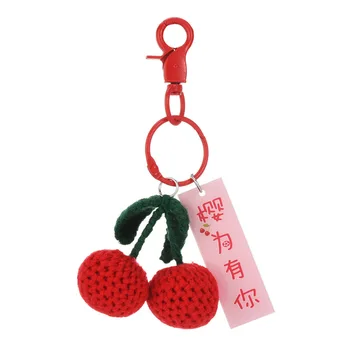 Kórejský Štýl Pletené Cherry žaba Keychains Prívesok Keyring Pre Ženy, Mužov Taška Šperky Auto Krúžok na Roztomilý Bandbag Keyrings