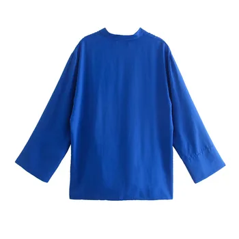TRAF Za 2021 Modrá Blúzky Ženy Bežné Dlhý Rukáv Top Ženská Móda Plus Veľkosť dámske Letné Tričko Bočné vetracie Otvory Dámske Topy