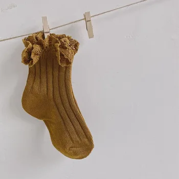 Detský Baby Girl Pevné Ponožky Rebrovaný Jar Jeseň Tenká Bavlna Princezná Ponožky Roztomilý Jeseň Čipky Ponožky 1-8Y