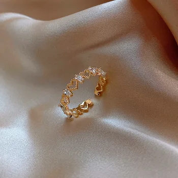 2021 Nové Duté v tvare Srdca Otvorenie Krúžky Nádherné Módne Crystal Jednoduché ukazovák Nastaviteľné Prstene dámske Šperky