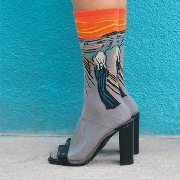 3D Retro Umenie ponožky Ženy Muži Zábavné Novosti, Hviezdna Noc Vintage Trubice šťastný Ponožky Pre Ženy Dlho Bavlna van gogh novosti ponožky 3