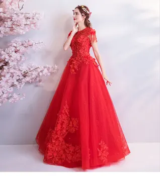 Červená Nášivka Quinceanera Šaty Flower Nevesty, Spoločenské Šaty Prom Šaty Plesové Šaty, Sweet 16 Šaty 0