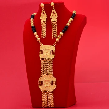 24k Zlata Farba Čierna Dubaj Šperky Sady Afriky Svadobné Dary Svadobný Náhrdelník Náušnice Šperky Set Pre Ženy